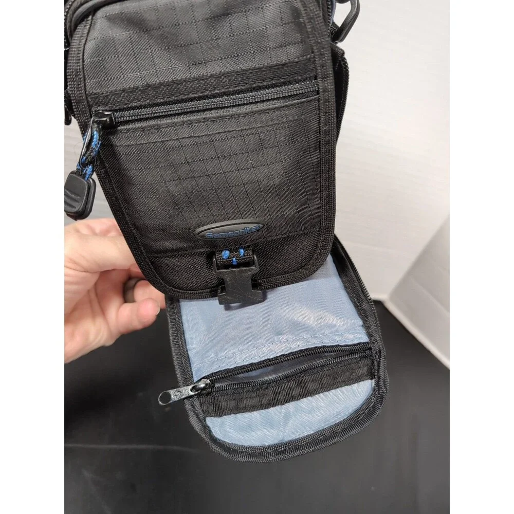 SAMSONITE PADDED CROSSBODY CAMERA BAG/ CASE/PURSE WITH COMPARTMENTS BLACK EUC